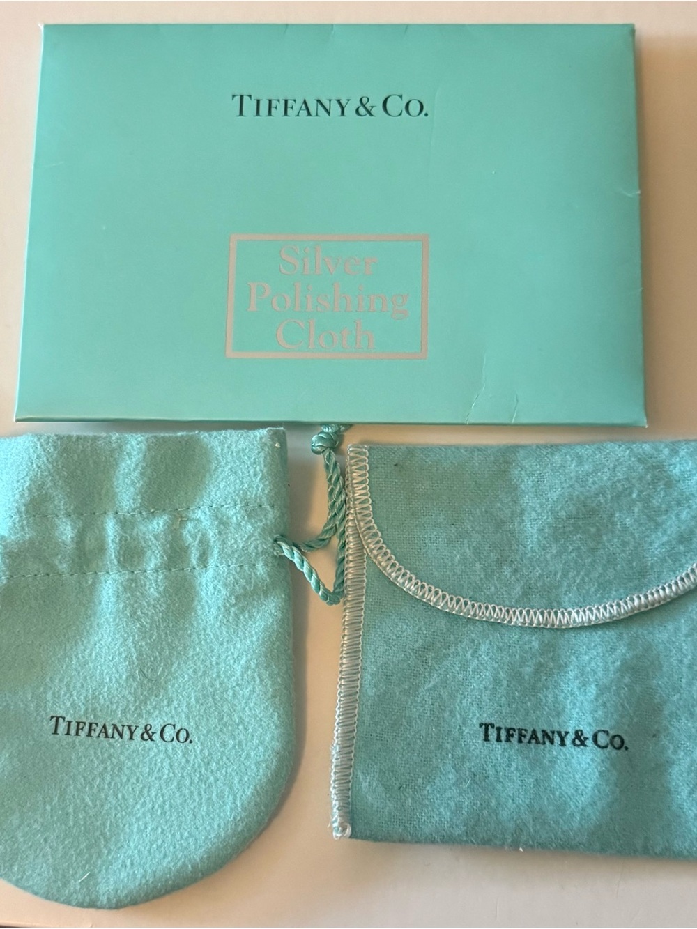 Tiffany & Co. Light Blue Velvet Jewelry Polishing Cloth with Pouch